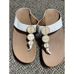 FitFlop Women's Halo Metallic Trim Toe Post Sandals Cream Size 10